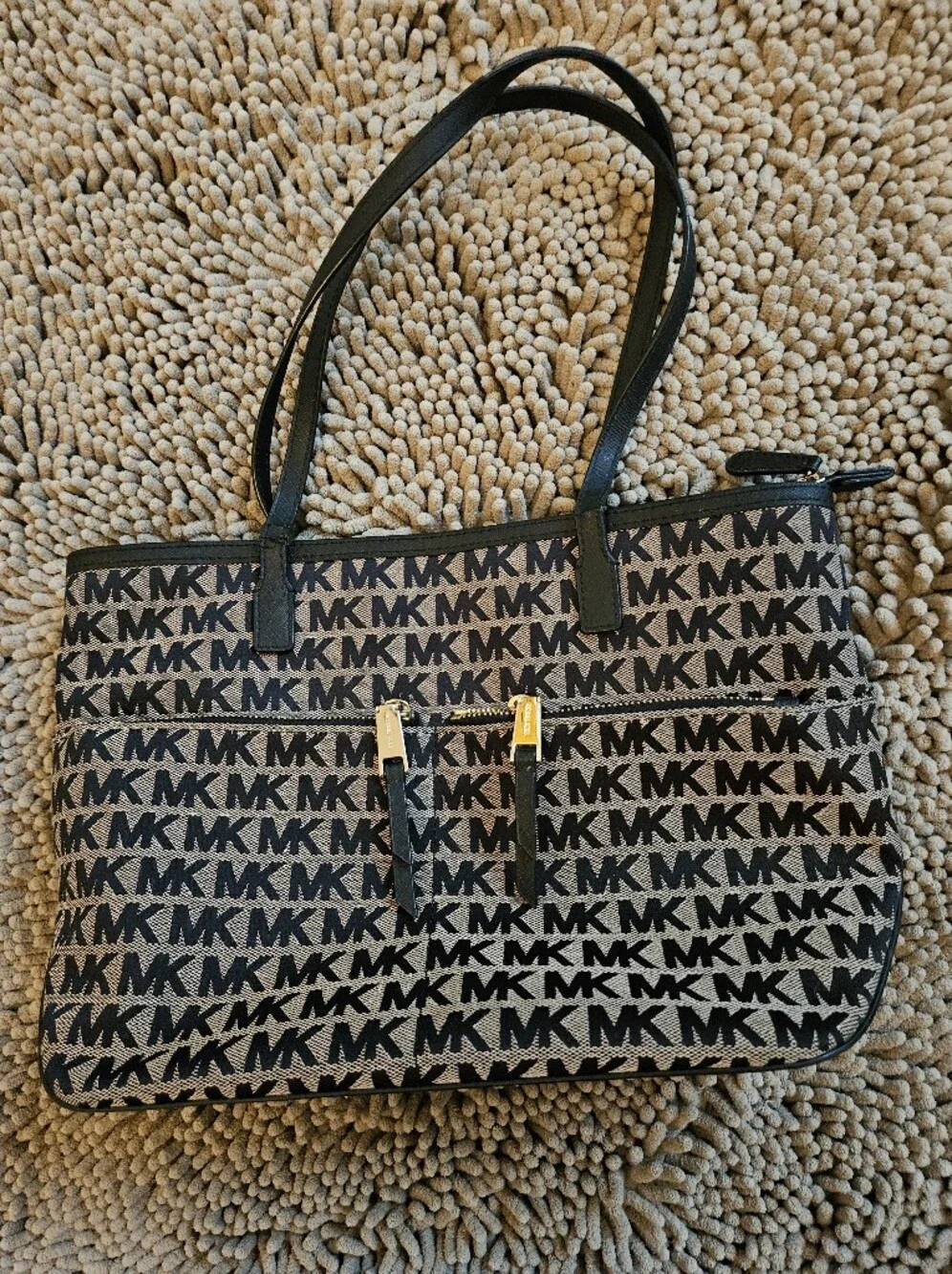Michael Kors Black Logo Tote with Gold Hardware